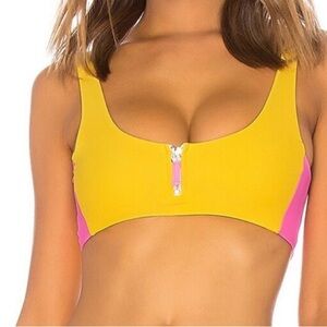 Revolve | Lovers and Friends | Zippy Neon Yellow and Pink Bikini Pull over top S